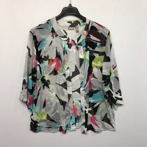Chico's Women Floral Open Front Blouse Top Shirt Size 2 Polyester B288 -19